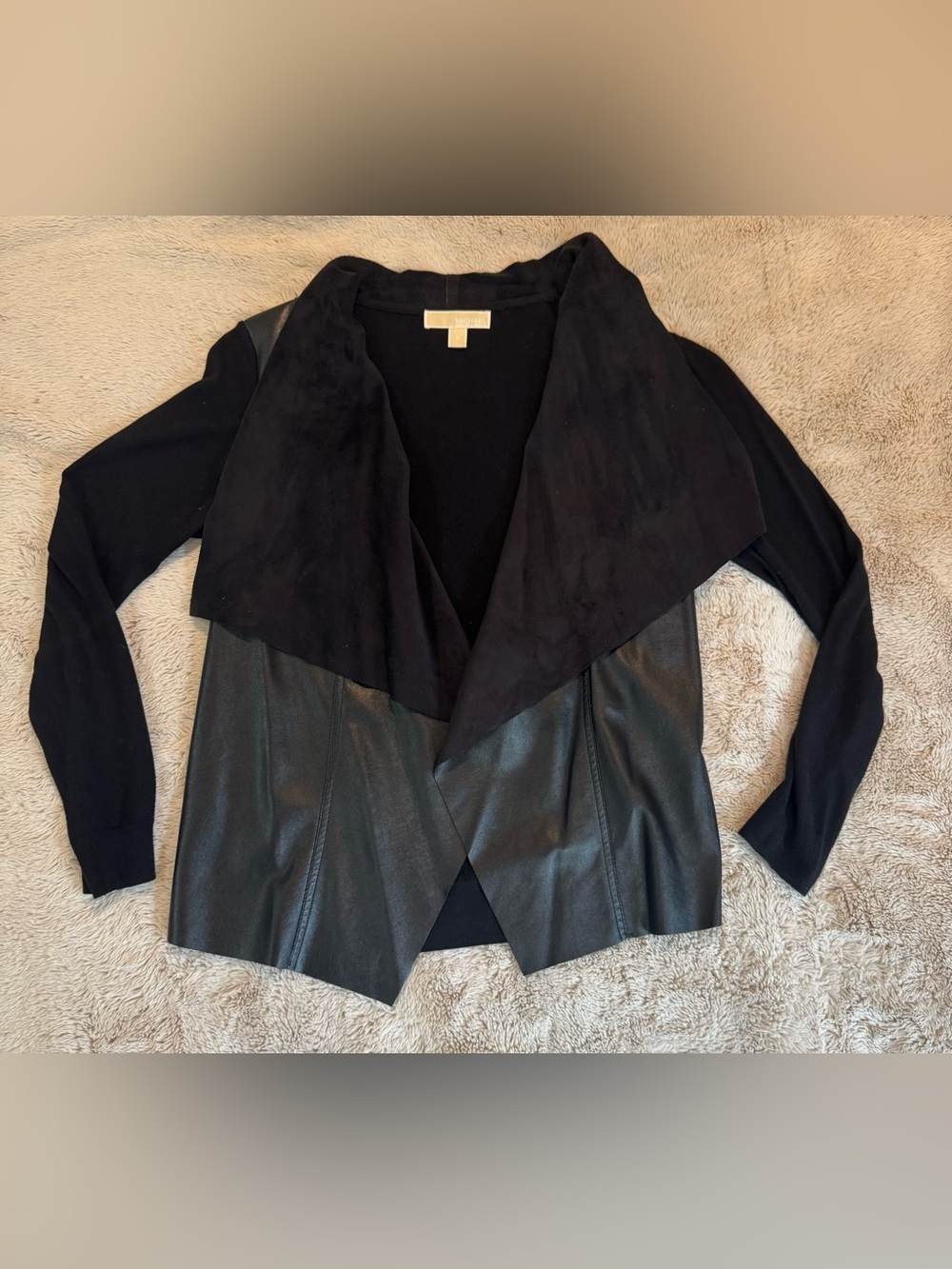 Michael Kors Black Faux Leather & Suede Open-Front Jacket